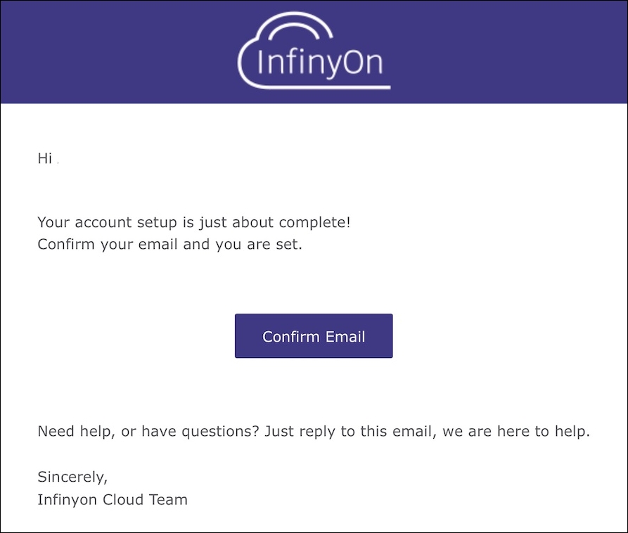 A screenshot of the verification email received after completing the signup form, including a verification link